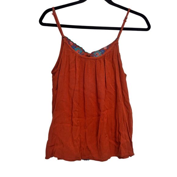 Daytrip Women’s Boho Embroidered Tank Top Rust Orange Cami Size M Rayon - Picture 5 of 5